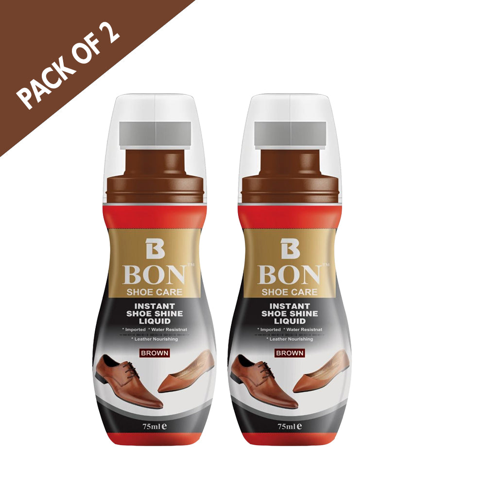 Bon Shoe Liquid Polish Brown (Pack of 2) – 75g Shoe Shiner & Leather Care